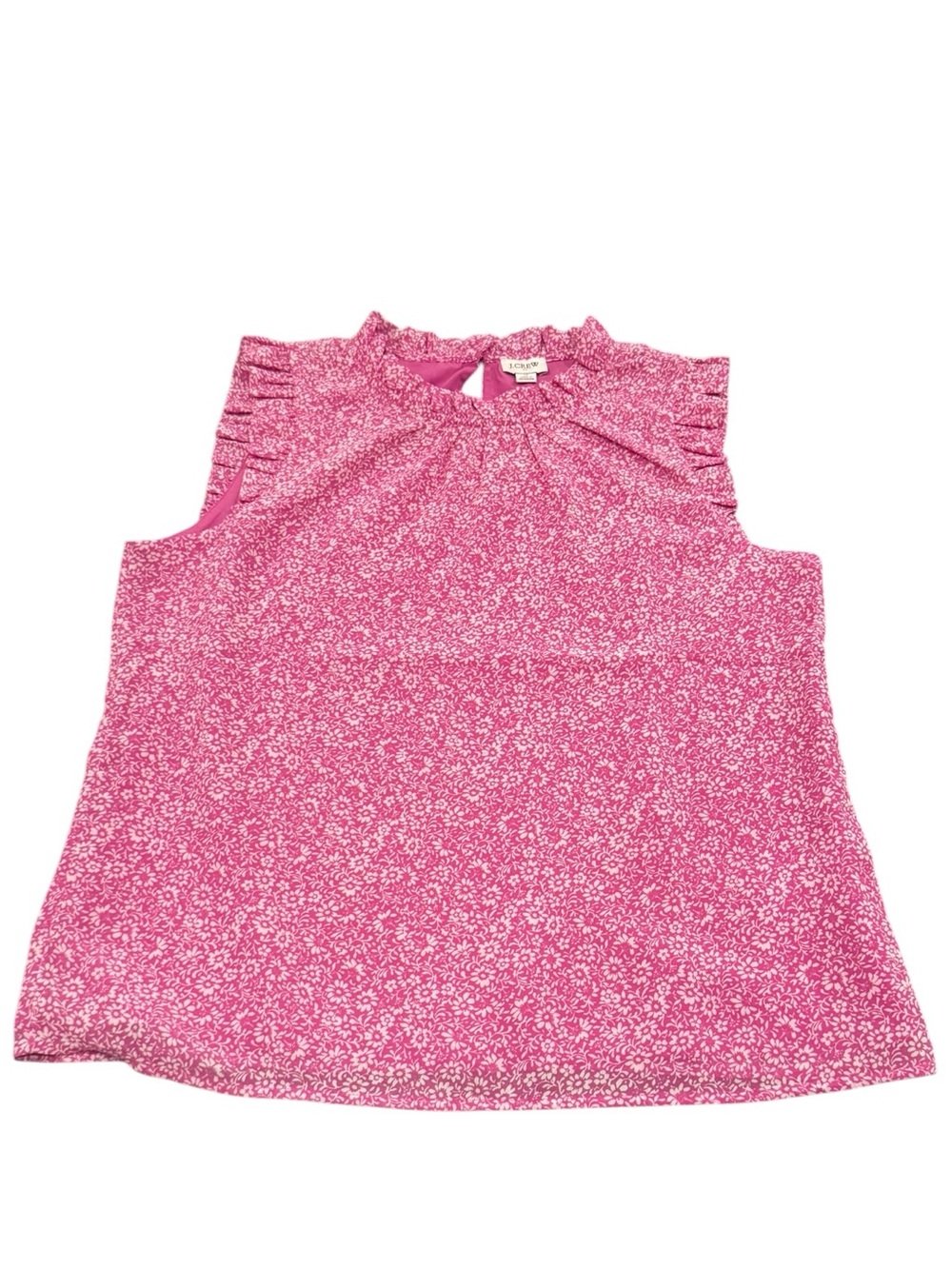 J.Crew Ruffle Neck Floral Sleeveless Blouse Top Pink White Size Medium NWT